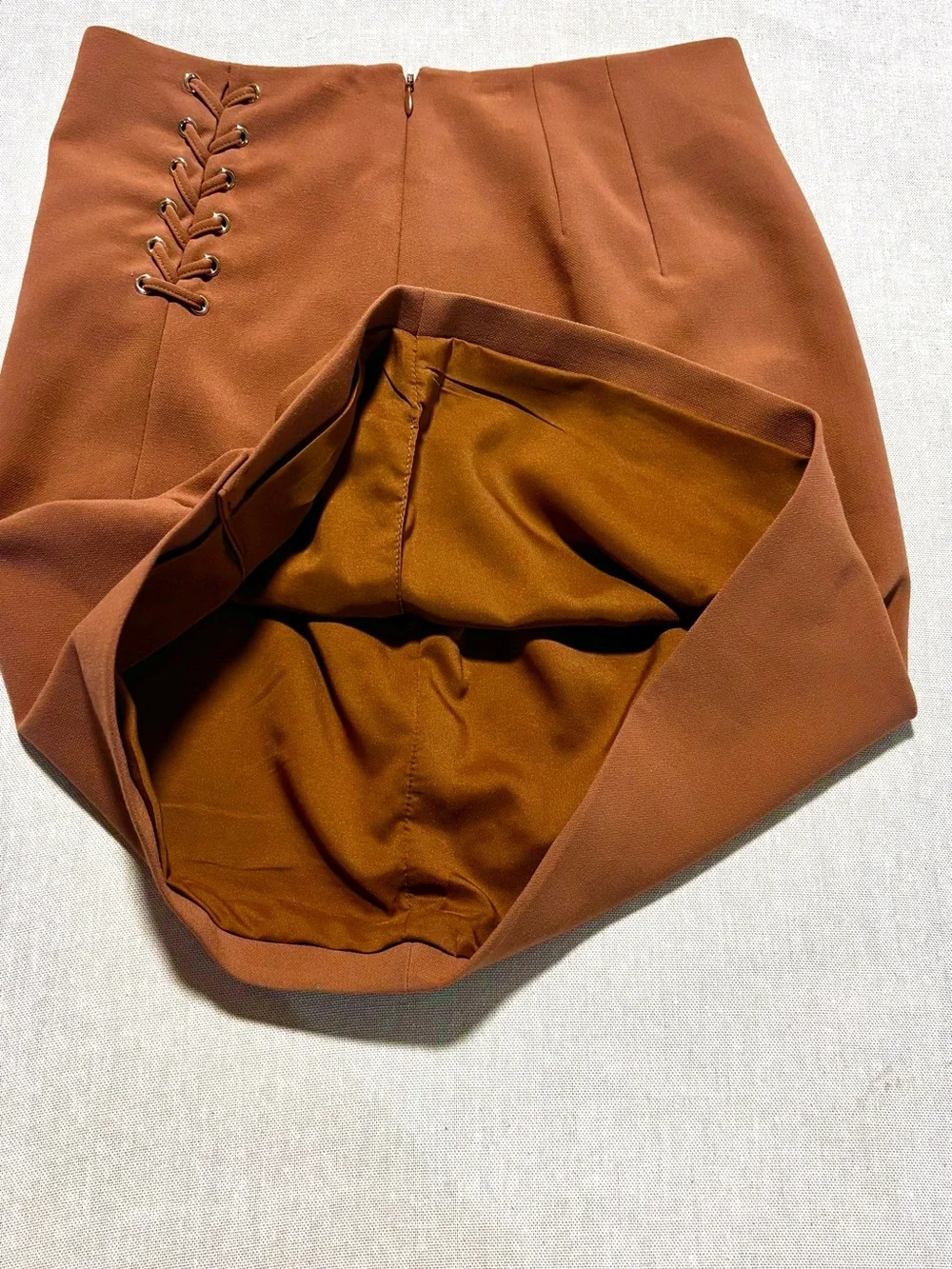 White House Black Market Rust Mini Skirt with Lace-Up Detail